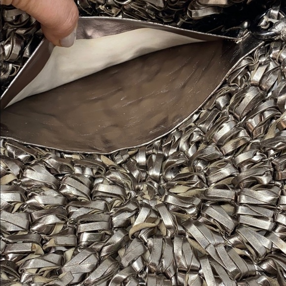 Paula Ferber Metallic Pewter Leather Woven Bag